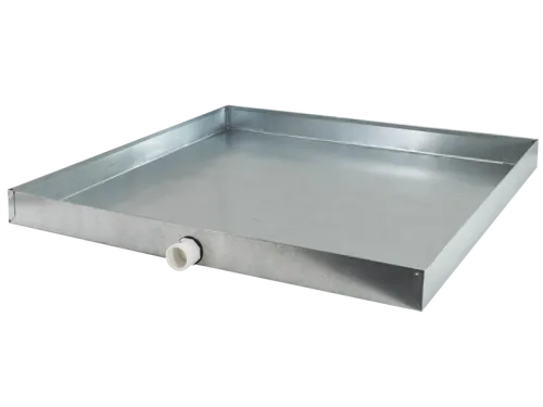 Square Galvanized Water Heater Pan with PVC Fittings - SKU: 69050