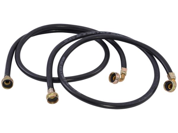 Black Rubber Washing Machine Hoses With Elbows - 1 Pair